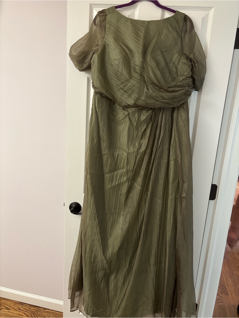 Olive Green Chiffon Maxi Dress with Draped Waist